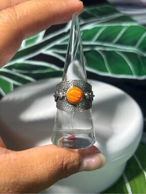 Handcrafted Silver Band Ring with Spiny Orange Oyster